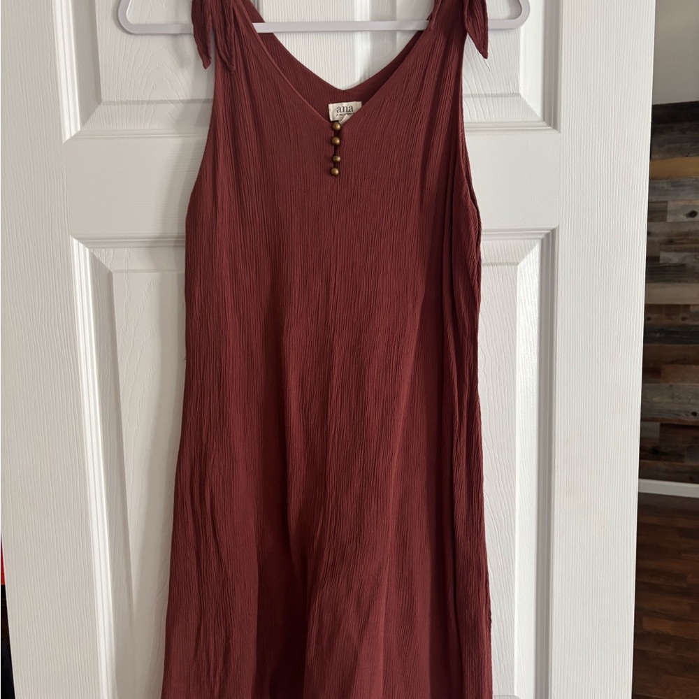 a.n.a Burgundy sleeveless dress with Button Accent